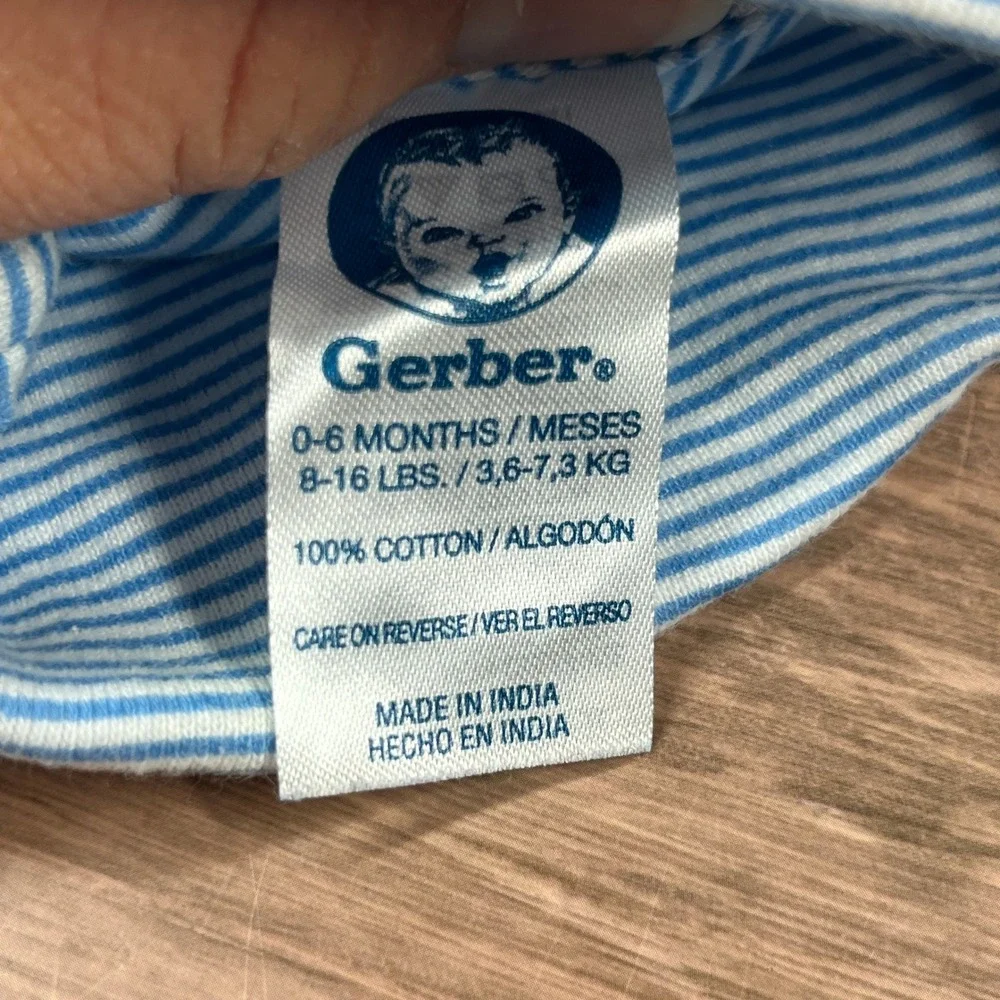 Gerber Beanie Hat Set Baby 0-6 Months Blue Striped Cotton Cute 3 Pack